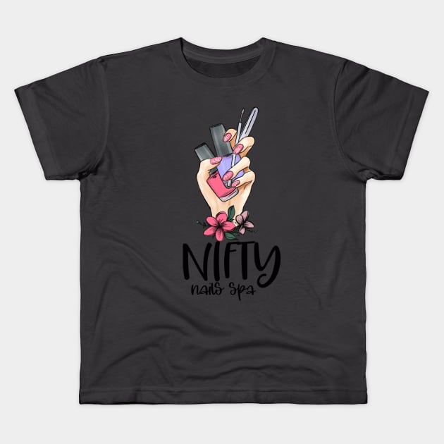 Nifty Nails Spa Kids T-Shirt by dreamydaystudios